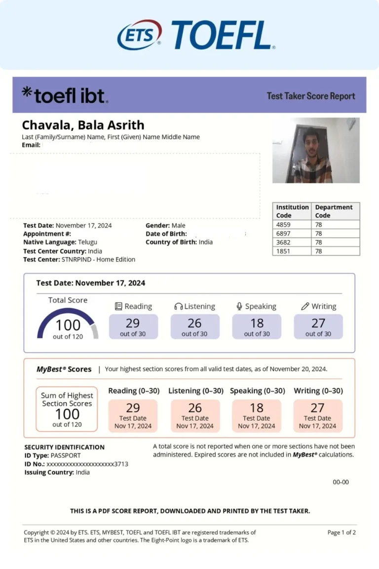 TOEFL Score_Bala Asrith